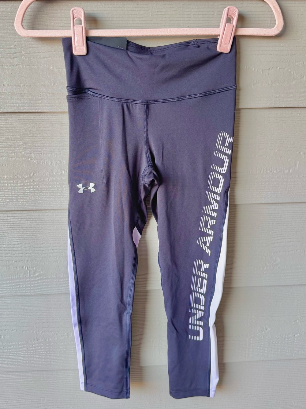 Under Armour Womens Dark Purple and Lavender Logo Athletic Capri Leggings
